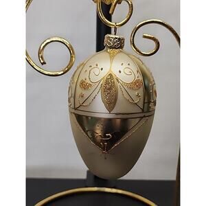 Vintage Radko Yellow/gold Glass Easter Egg Motif Christmas Ornament Glitter